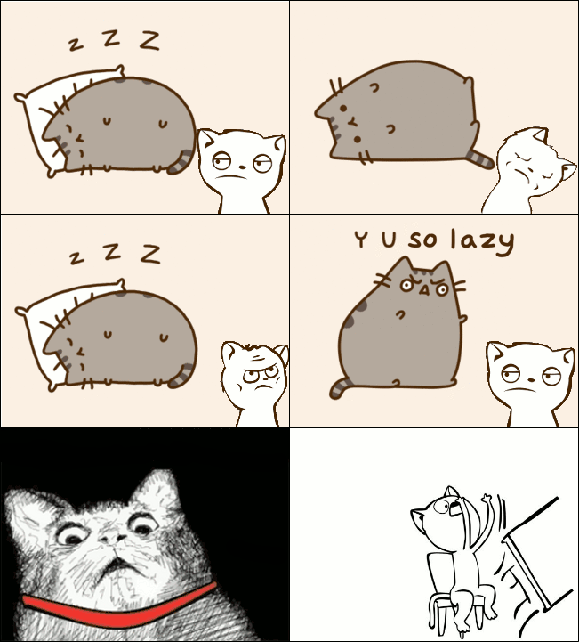 Pusheen Cat Meme Hates Lazy Cats In Rage Comic Gif